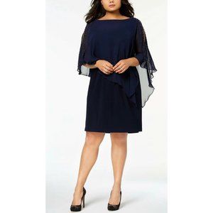 Xscape Plus Size Beaded Chiffon Popover Dress Navy 16W